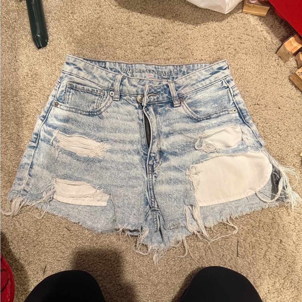 American Eagle Outfitters Light Blue Distressed Jean Shorts
